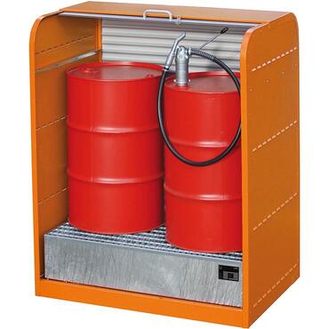 Hazardous materials roller shutter cabinet, two 200-litre drums